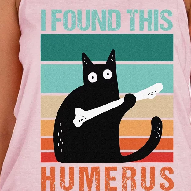 Black Cat I Found This Humerus Cat Joke Women's Knotted Racerback Tank