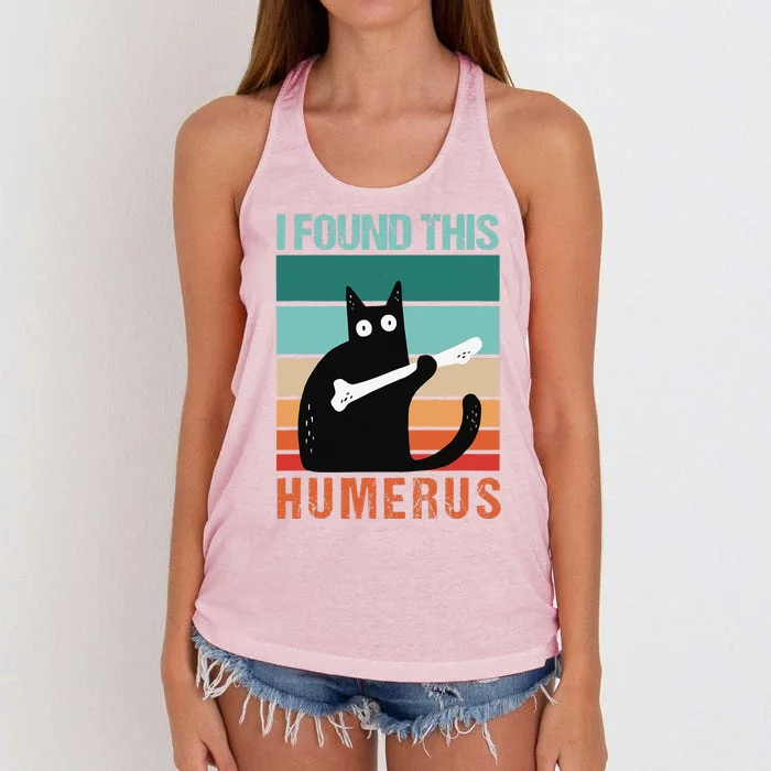 Black Cat I Found This Humerus Cat Joke Women's Knotted Racerback Tank