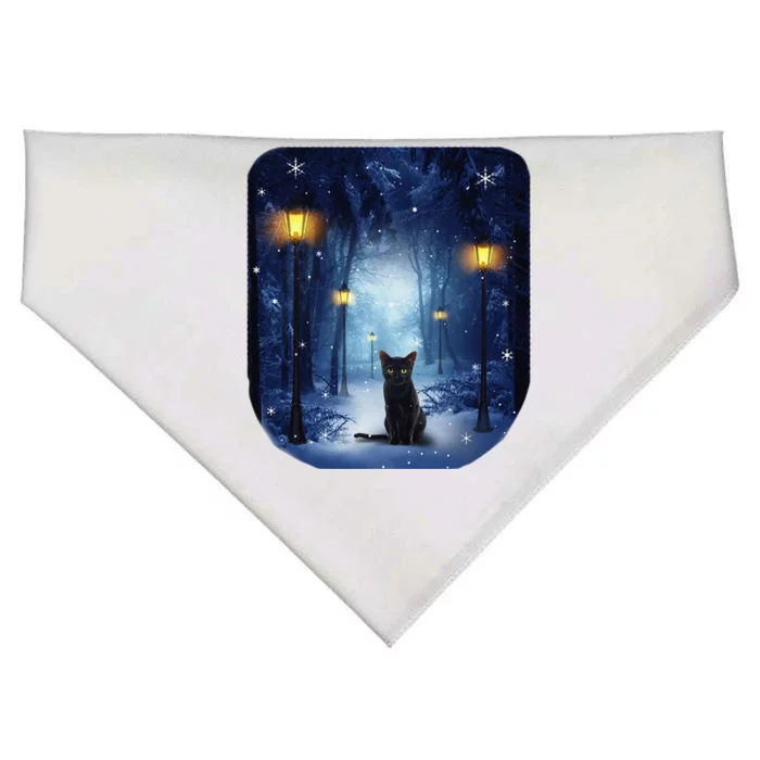 Black Cat In Snowy Forest Cats Gifts USA-Made Doggie Bandana