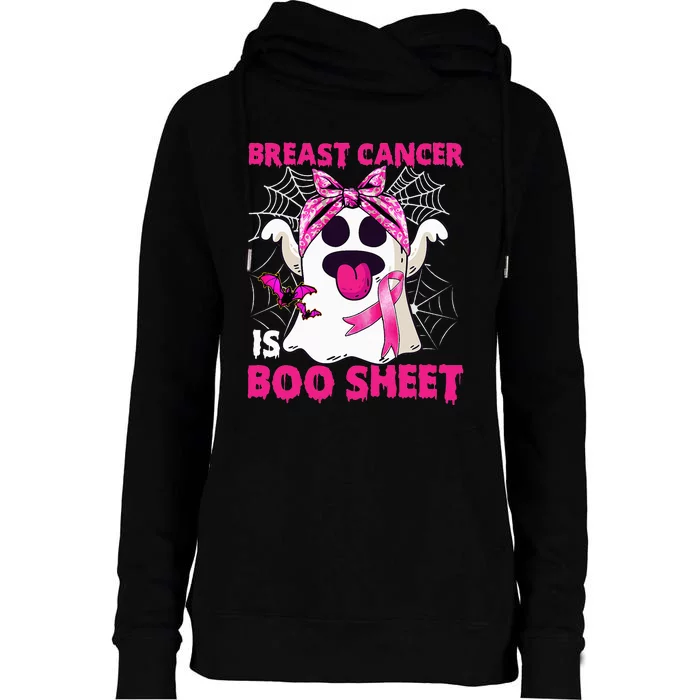 Breast Cancer Is Boo Sheet Halloween Funny Ghost Pink Ribbon Womens Funnel Neck Pullover Hood