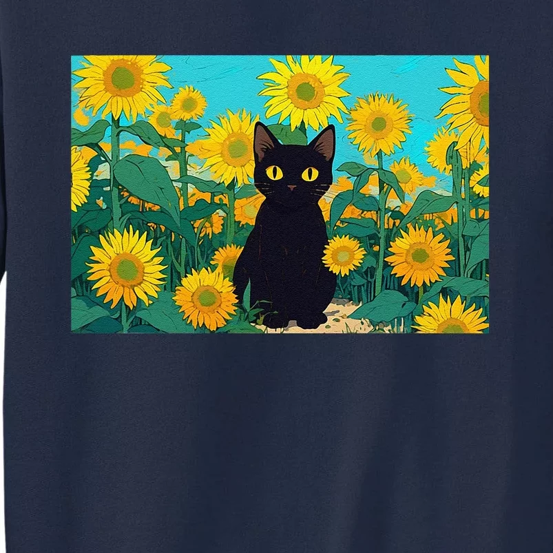 Black Cat In Field Of Sunflowers Tall Sweatshirt