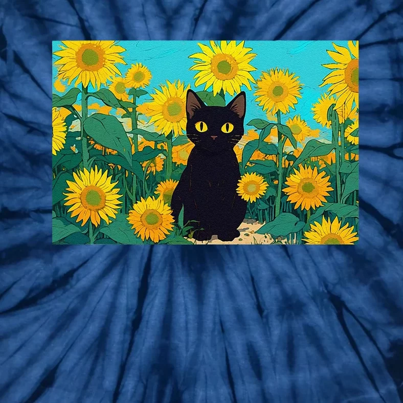 Black Cat In Field Of Sunflowers Tie-Dye T-Shirt