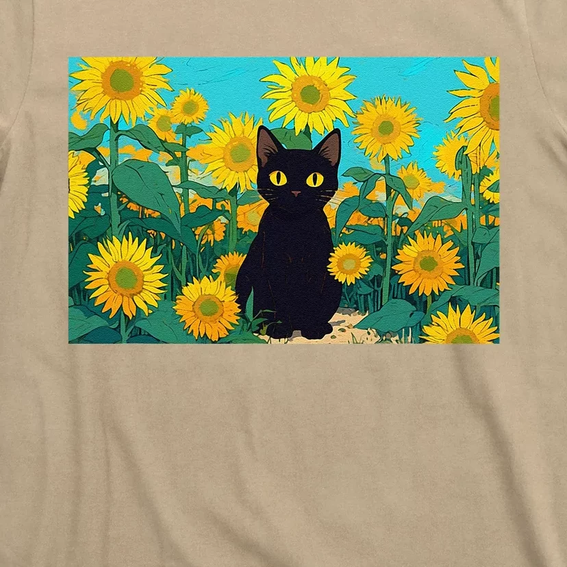 Black Cat In Field Of Sunflowers T-Shirt