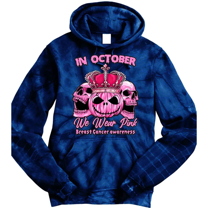 Breast Cancer In October We Wear Pink Pumpkin Skull Tie Dye Hoodie