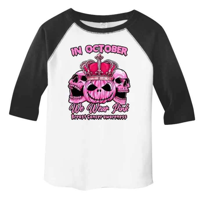 Breast Cancer In October We Wear Pink Pumpkin Skull Toddler Fine Jersey T-Shirt