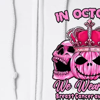 Breast Cancer In October We Wear Pink Pumpkin Skull Full Zip Hoodie