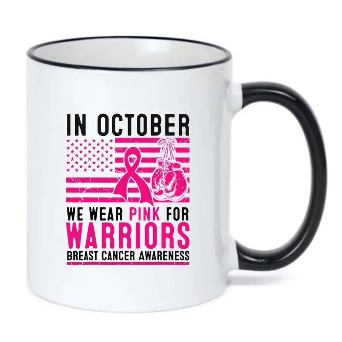 Breast Cancer In October Wear Pink Support Warrior American Flag Awareness Gift Black Color Changing Mug