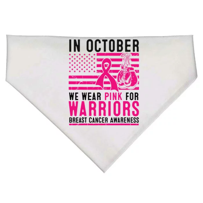 Breast Cancer In October Wear Pink Support Warrior American Flag Awareness Gift USA-Made Doggie Bandana