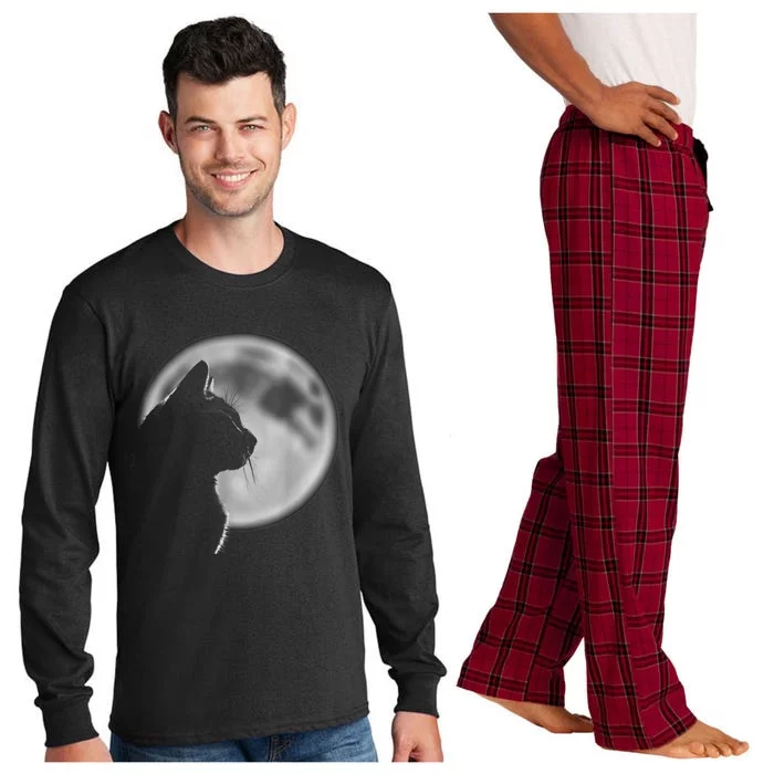 Black Cat In Front Of The Full Moon Long Sleeve Pajama Set