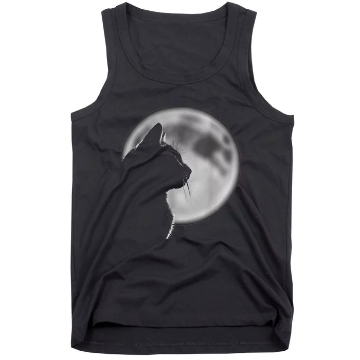 Black Cat In Front Of The Full Moon Tank Top