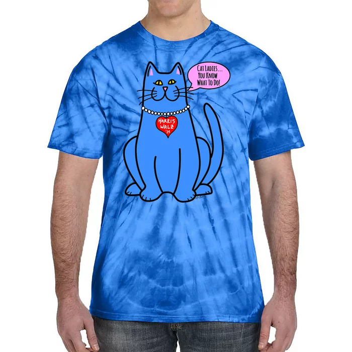 Blue Cat In Pearls Harris Walz 24 Tie-Dye T-Shirt