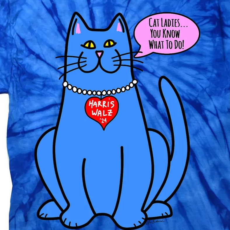 Blue Cat In Pearls Harris Walz 24 Tie-Dye T-Shirt