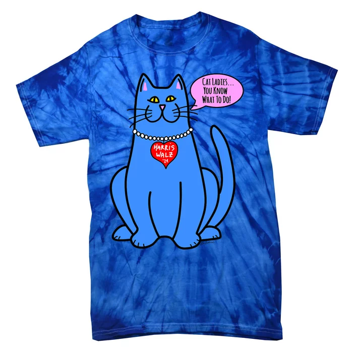 Blue Cat In Pearls Harris Walz 24 Tie-Dye T-Shirt