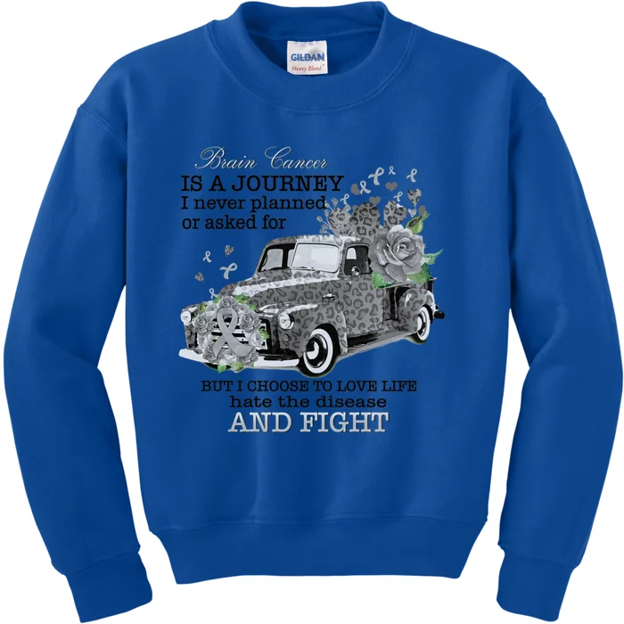 Brain Cancer Is A Journey Brain Cancer Awareness Great Gift Kids Sweatshirt