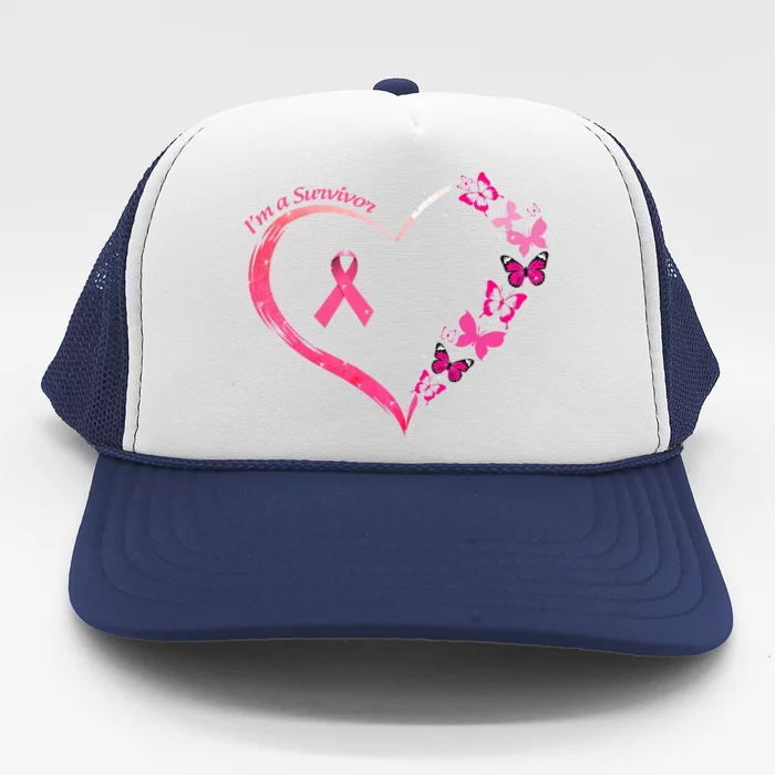 Breast Cancer I'm A Survivor Pink Butterfly Heart Awareness Trucker Hat