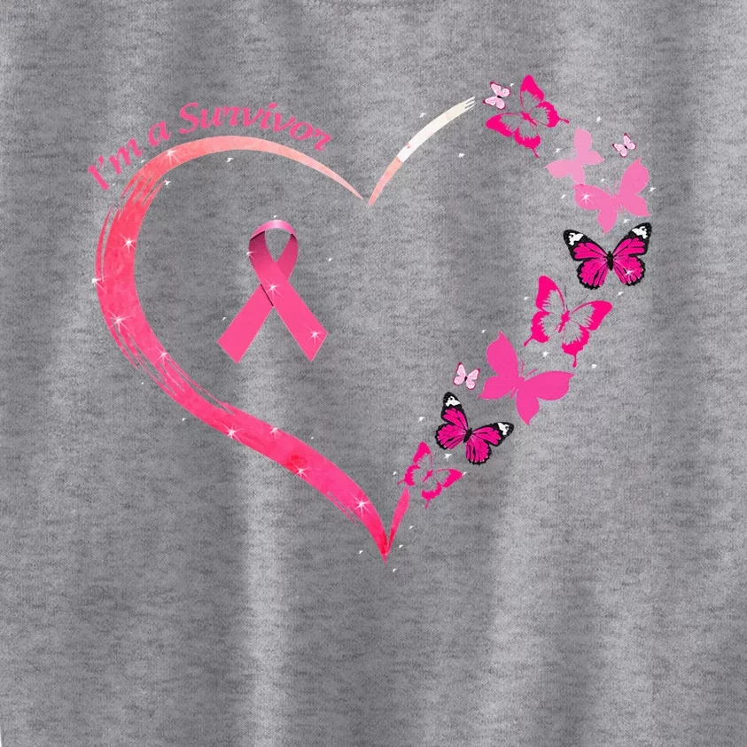 Breast Cancer I'm A Survivor Pink Butterfly Heart Awareness Kids Sweatshirt