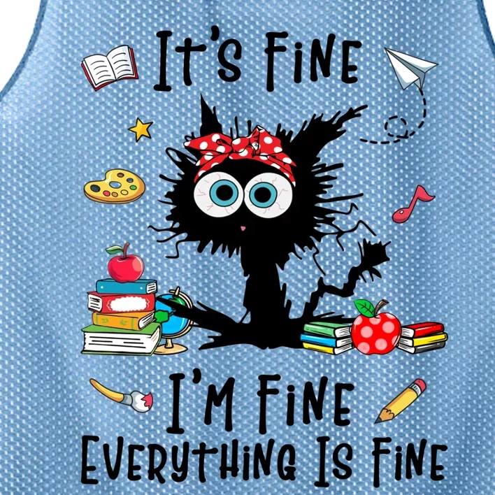 Black Cat It's Fine I'm Fine Everything Is Fine Teacher Xmas Gift Mesh Reversible Basketball Jersey Tank