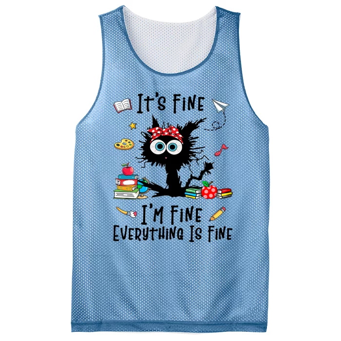 Black Cat It's Fine I'm Fine Everything Is Fine Teacher Xmas Gift Mesh Reversible Basketball Jersey Tank