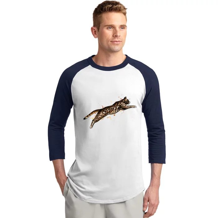 Bengal Cat Jumping From A Splash Baseball Sleeve Shirt