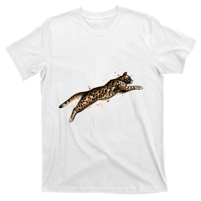 Bengal Cat Jumping From A Splash T-Shirt