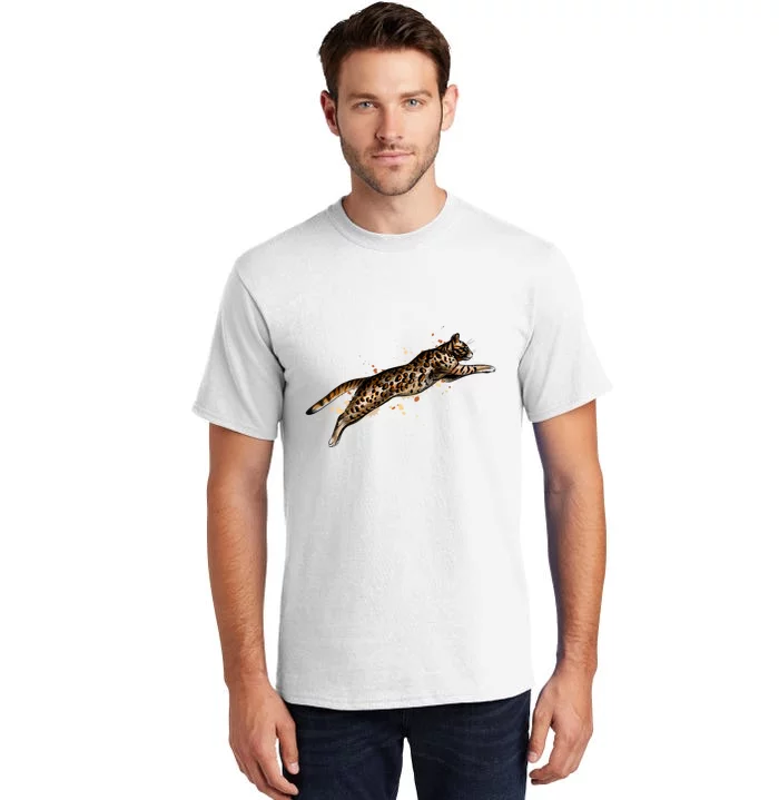 Bengal Cat Jumping From A Splash Tall T-Shirt