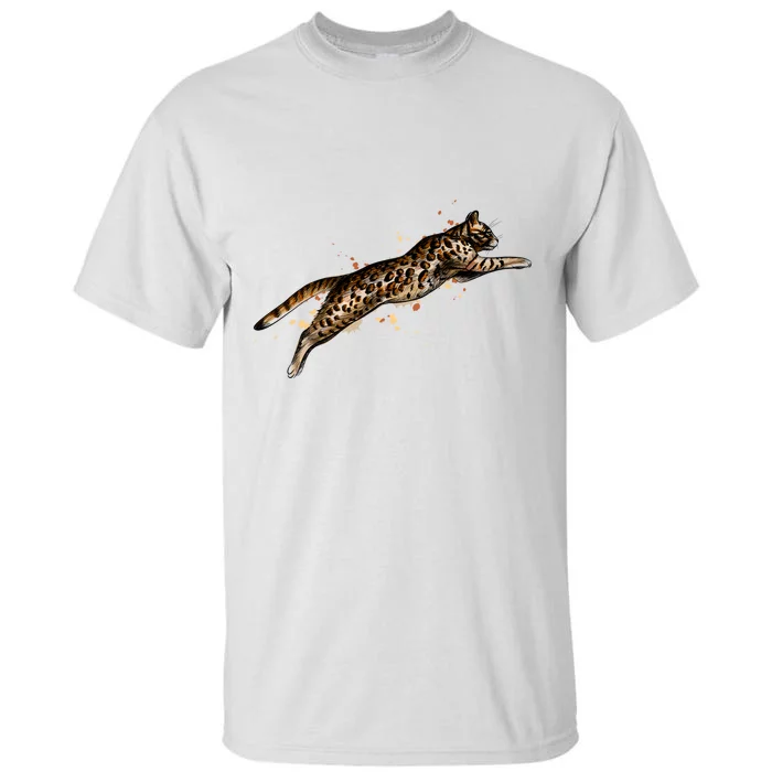 Bengal Cat Jumping From A Splash Tall T-Shirt