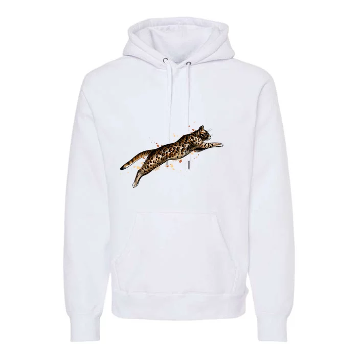 Bengal Cat Jumping From A Splash Premium Hoodie