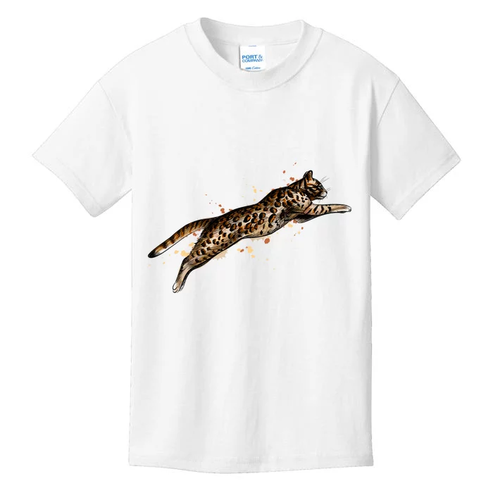 Bengal Cat Jumping From A Splash Kids T-Shirt