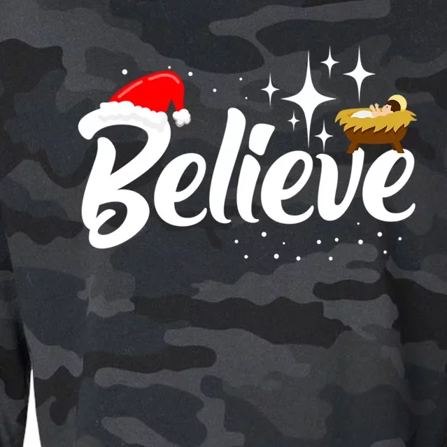 Believe Christmas Jesus Christmas Gift Cropped Pullover Crew