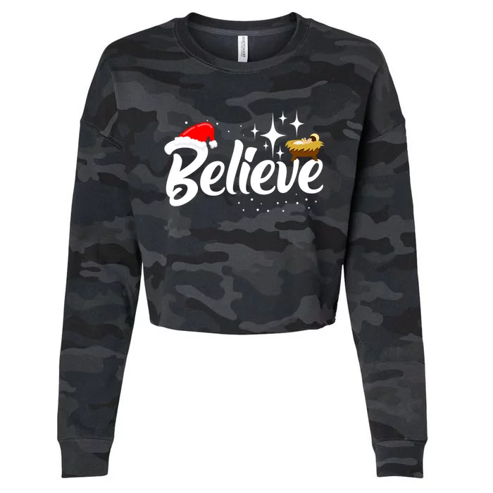 Believe Christmas Jesus Christmas Gift Cropped Pullover Crew