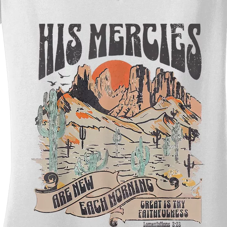 Boho Christian Jesus Faith Based His Mercies Are New Women's V-Neck T-Shirt