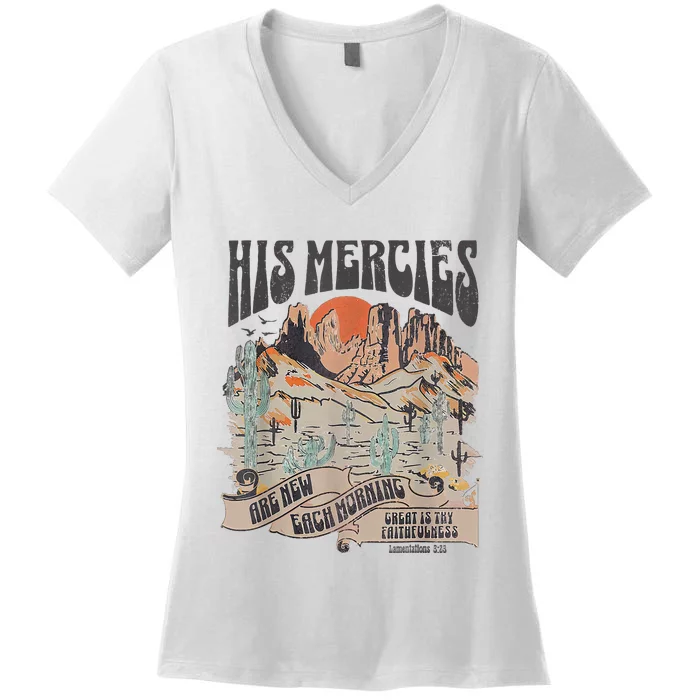 Boho Christian Jesus Faith Based His Mercies Are New Women's V-Neck T-Shirt