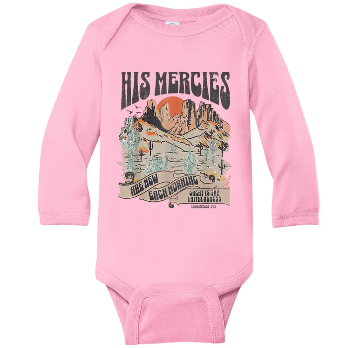 Boho Christian Jesus Faith Based His Mercies Are New Baby Long Sleeve Bodysuit