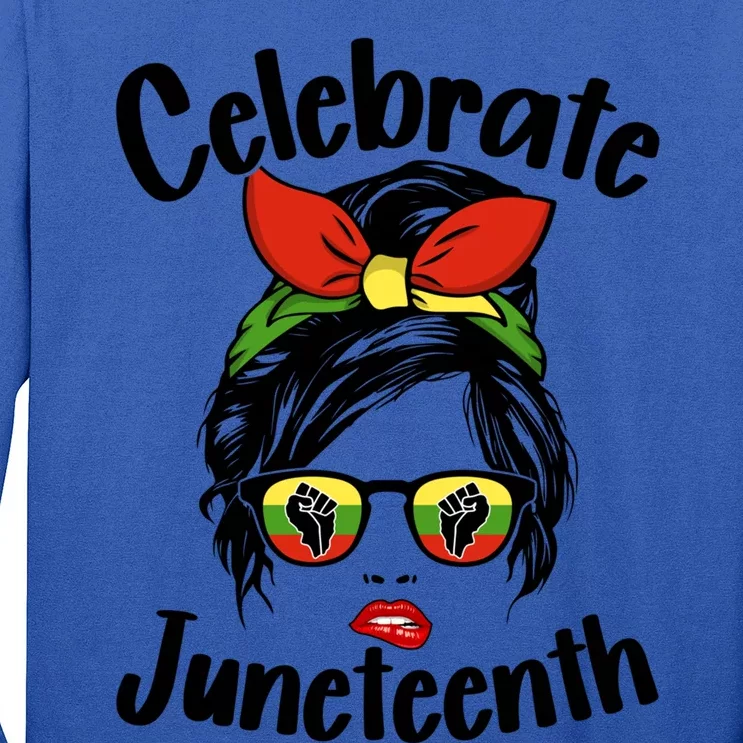 Black Celebrate Juneteenth Messy Bun Indepedence Day Funny Gift Long Sleeve Shirt