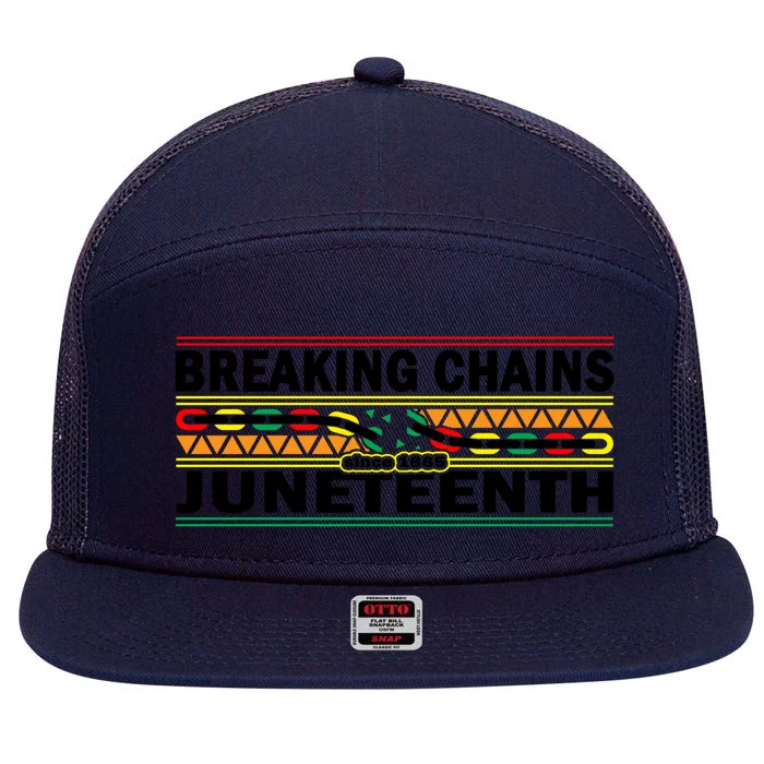 Breaking Chains Juneteenth Cute Gift Happy Holiday Celebrate Blm Gift 7 Panel Mesh Trucker Snapback Hat