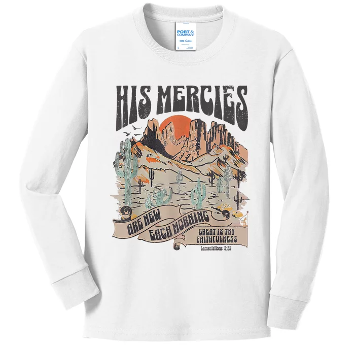 Boho Christian Jesus Faith Based His Mercies Are New Kids Long Sleeve Shirt