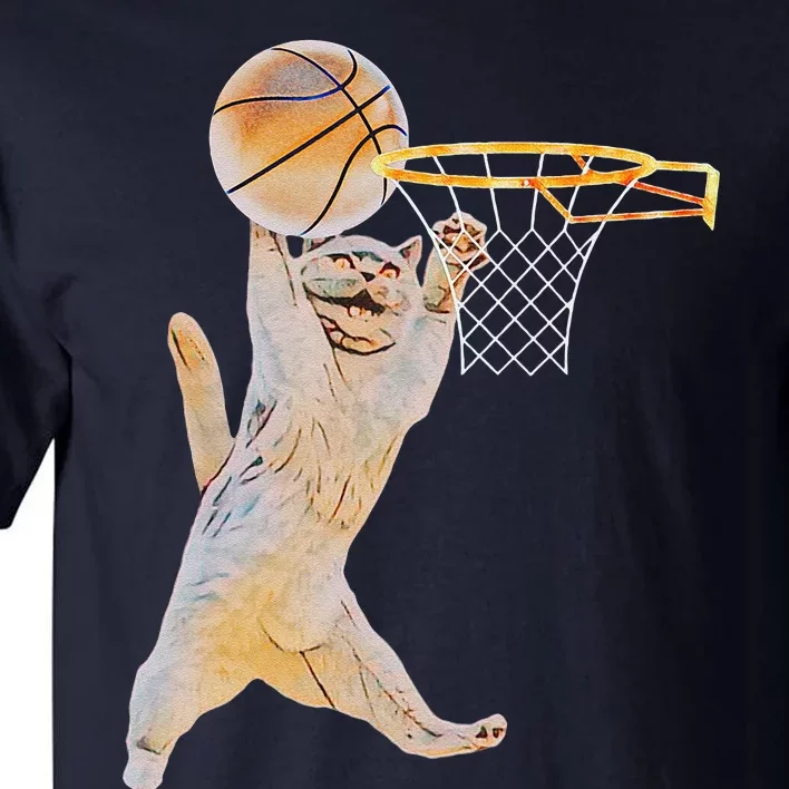 Basketball Cat Jump Shot Funny Cat Sports Fan Pet Lovers Tall T-Shirt