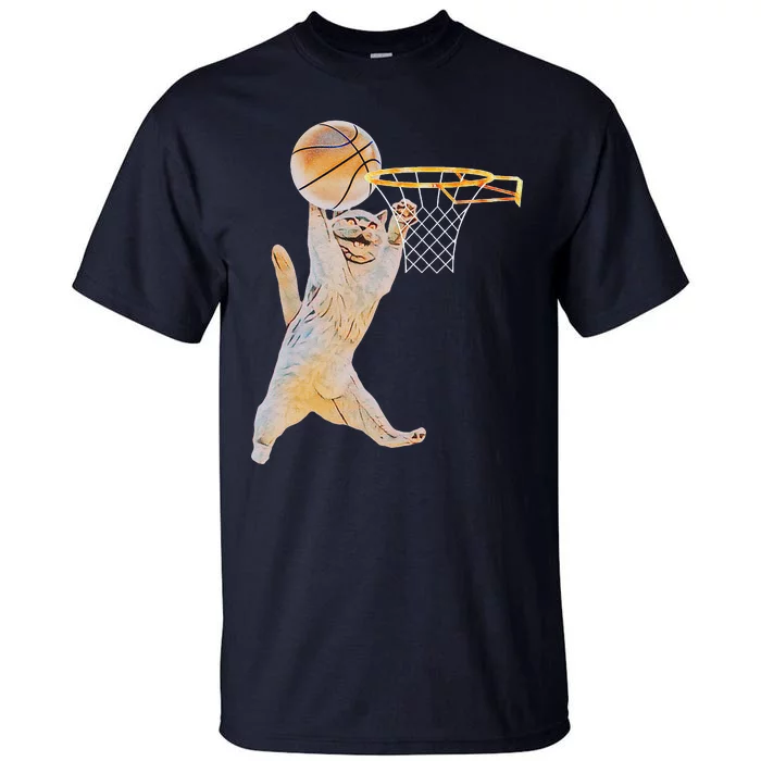 Basketball Cat Jump Shot Funny Cat Sports Fan Pet Lovers Tall T-Shirt