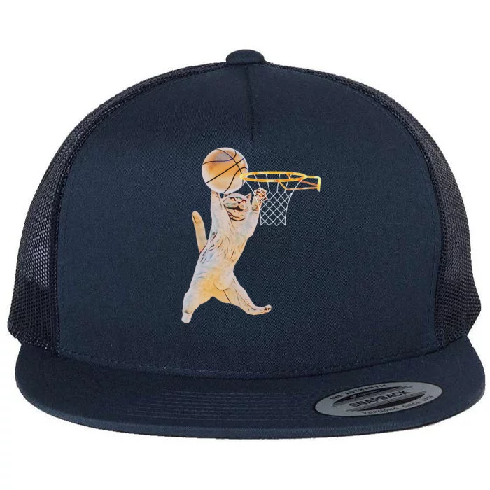 Basketball Cat Jump Shot Funny Cat Sports Fan Pet Lovers Flat Bill Trucker Hat