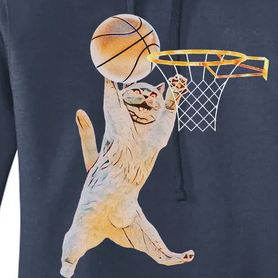 Basketball Cat Jump Shot Funny Cat Sports Fan Pet Lovers Women's Pullover Hoodie