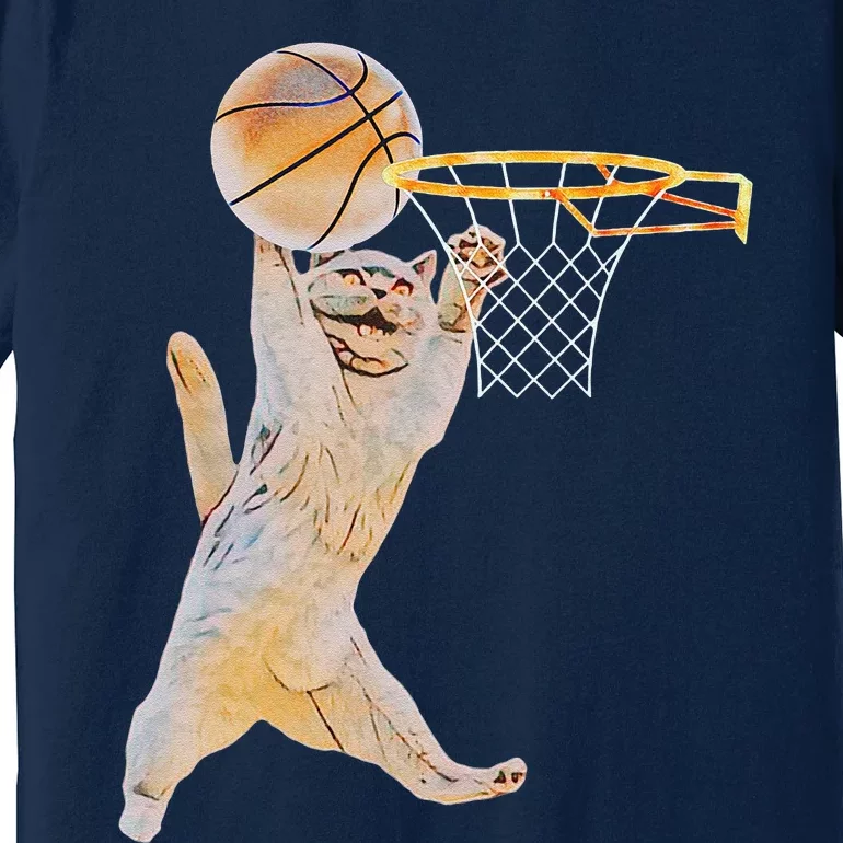 Basketball Cat Jump Shot Funny Cat Sports Fan Pet Lovers Premium T-Shirt