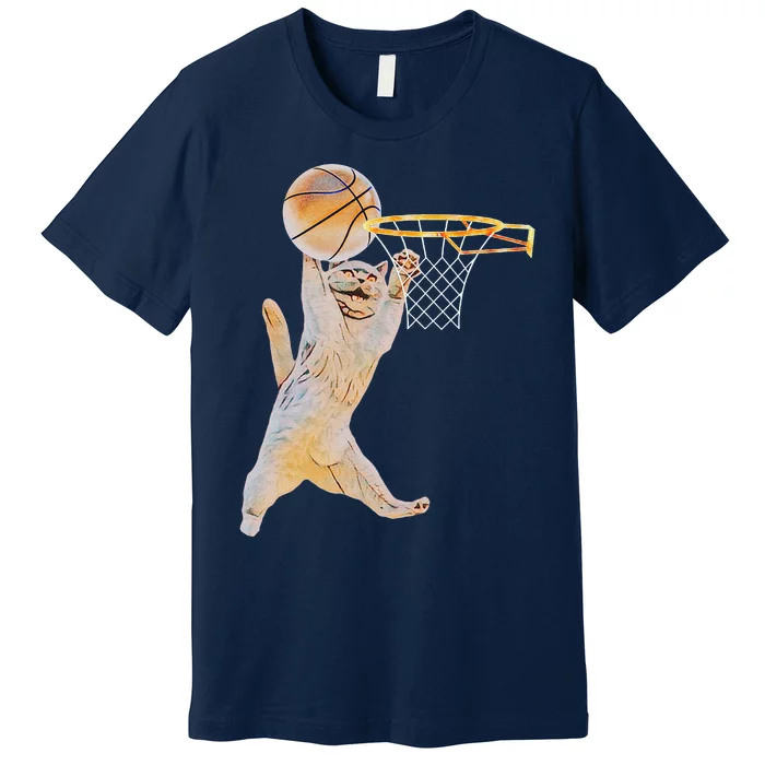 Basketball Cat Jump Shot Funny Cat Sports Fan Pet Lovers Premium T-Shirt