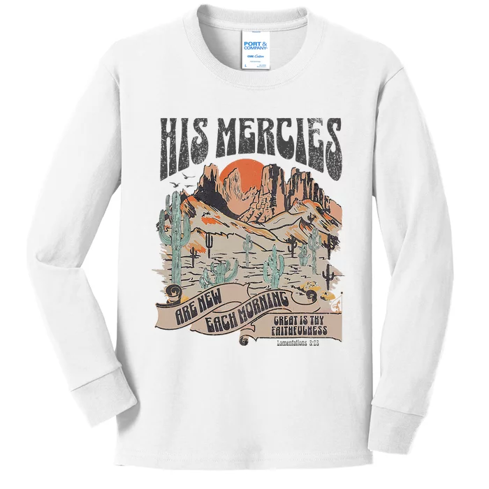 Boho Christian Jesus Apparel Faith Based His Mercies Are New Kids Long Sleeve Shirt