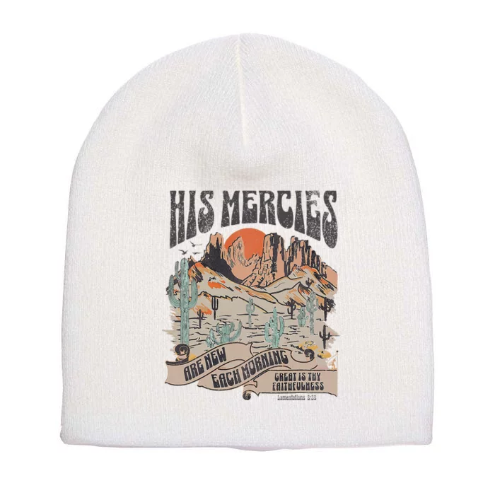 Boho Christian Jesus Apparel Faith Based His Mercies Are New Short Acrylic Beanie