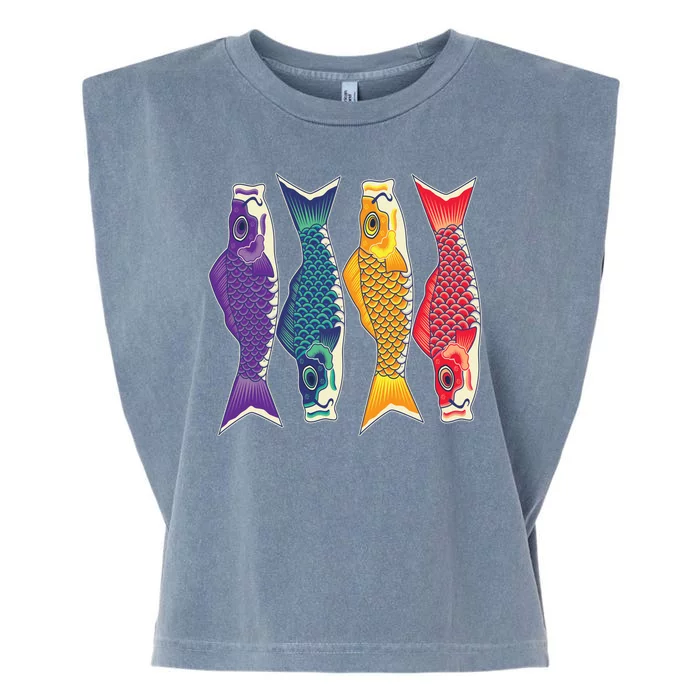 Bright Colorful Japanese Koi Carp Fish Garment-Dyed Women's Muscle Tee