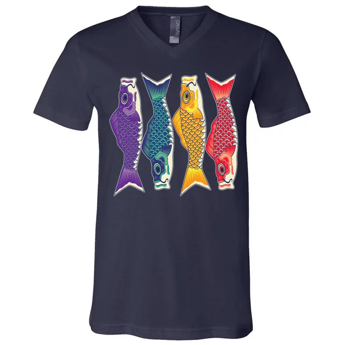 Bright Colorful Japanese Koi Carp Fish V-Neck T-Shirt