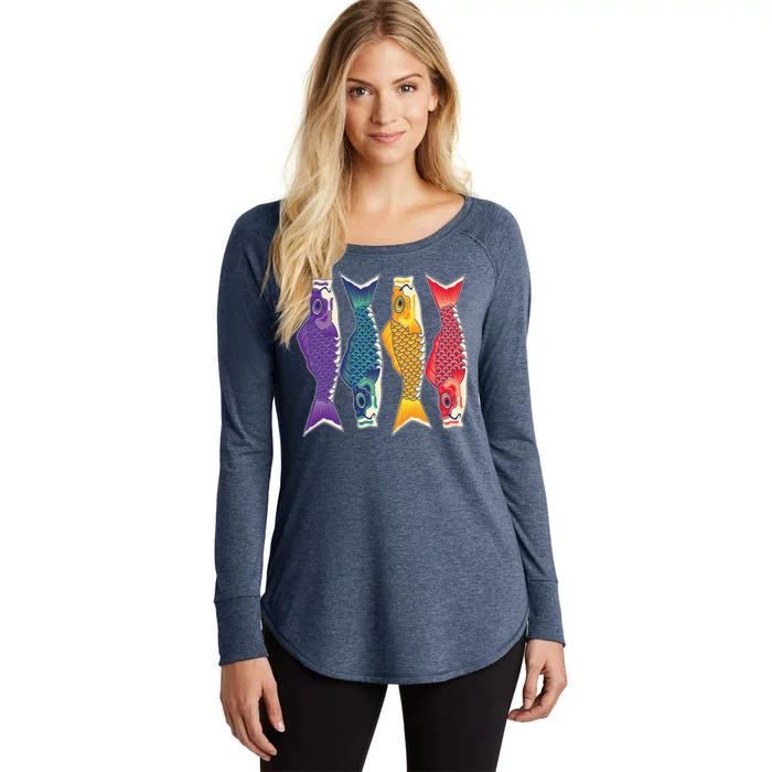 Bright Colorful Japanese Koi Carp Fish Women's Perfect Tri Tunic Long Sleeve Shirt