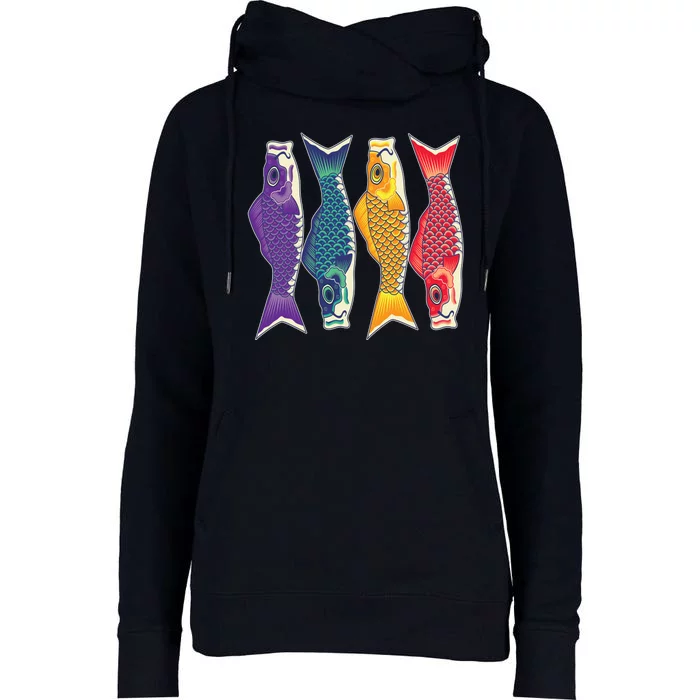 Bright Colorful Japanese Koi Carp Fish Womens Funnel Neck Pullover Hood