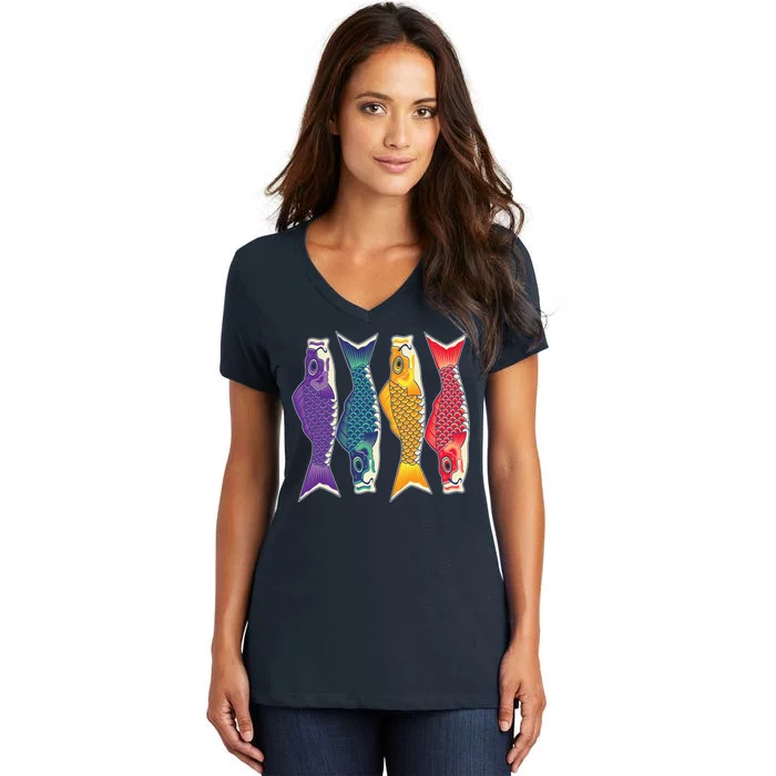 Bright Colorful Japanese Koi Carp Fish Women's V-Neck T-Shirt