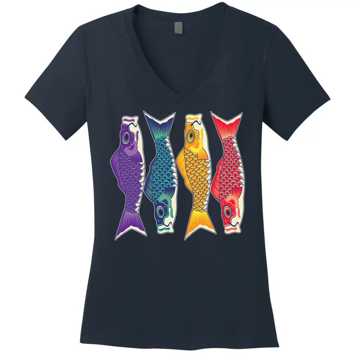 Bright Colorful Japanese Koi Carp Fish Women's V-Neck T-Shirt